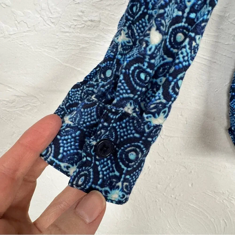 Michael Kors Blue Paisley Boho Blouse Womens L Casual Classic Beachy Shirt Top
